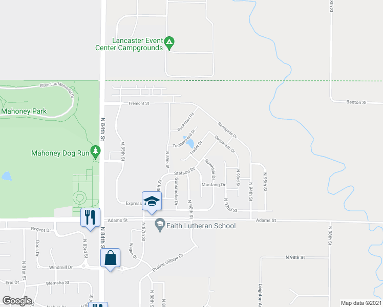 map of restaurants, bars, coffee shops, grocery stores, and more near 9050 Trader Drive in Lincoln