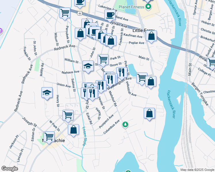 map of restaurants, bars, coffee shops, grocery stores, and more near 172 Washington Avenue in Little Ferry
