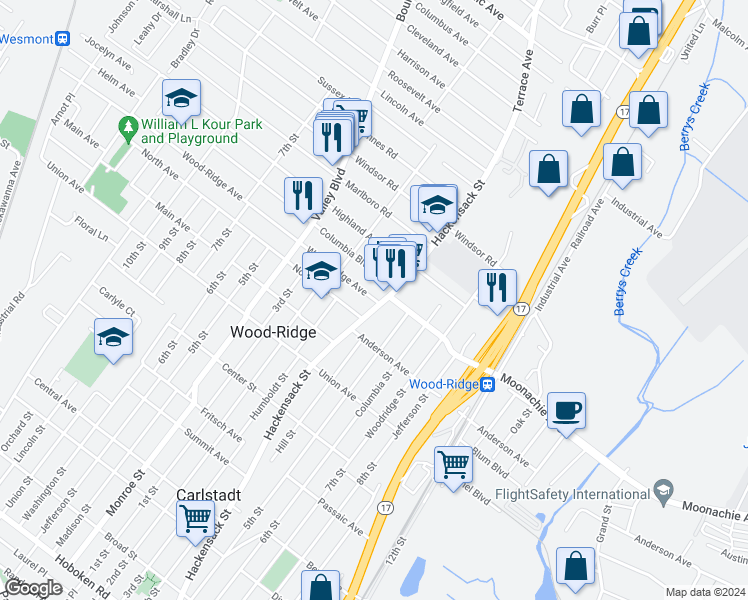 map of restaurants, bars, coffee shops, grocery stores, and more near 504 Wood-Ridge Avenue in Wood-Ridge