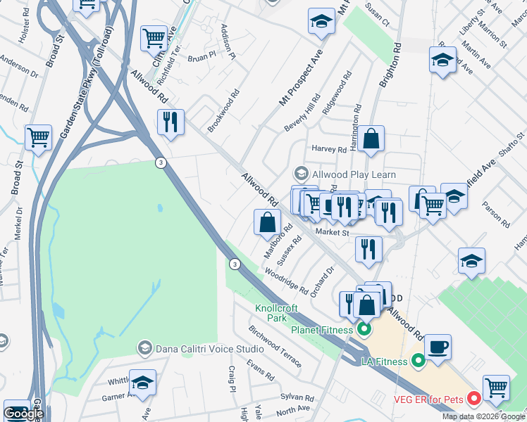 map of restaurants, bars, coffee shops, grocery stores, and more near 19 Summit Road in Clifton