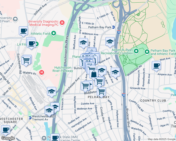 map of restaurants, bars, coffee shops, grocery stores, and more near 1742 Edison Avenue in The Bronx