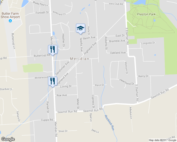 map of restaurants, bars, coffee shops, grocery stores, and more near 4165 Cypress Street in Meridian