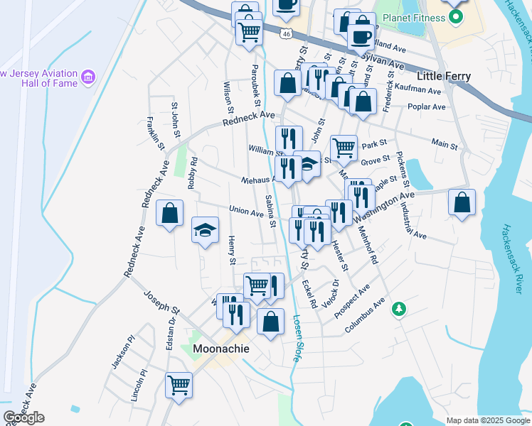 map of restaurants, bars, coffee shops, grocery stores, and more near 39 Union Avenue in Little Ferry