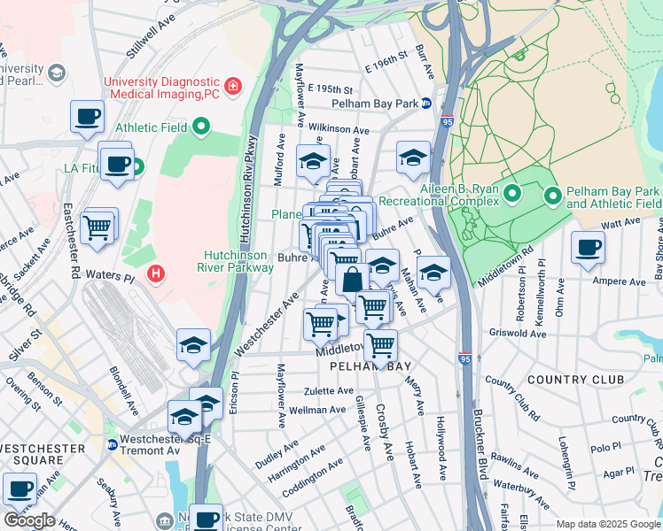 map of restaurants, bars, coffee shops, grocery stores, and more near 1742 Edison Avenue in The Bronx