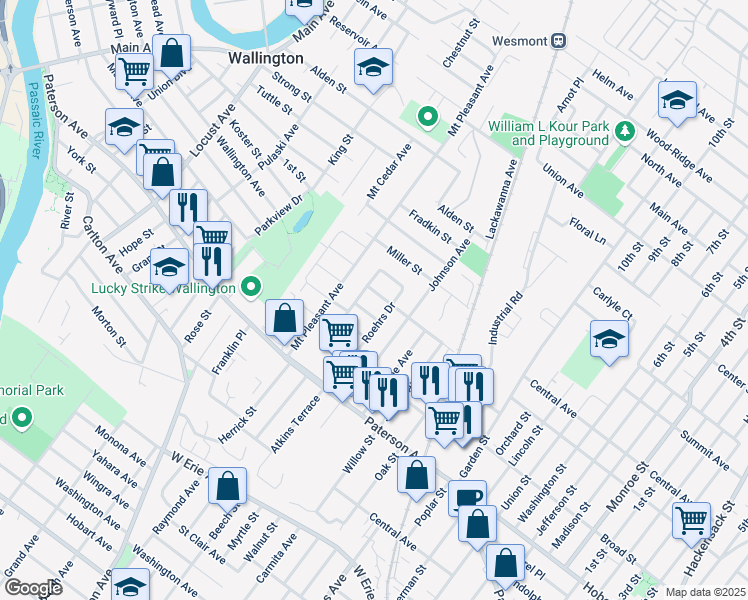 map of restaurants, bars, coffee shops, grocery stores, and more near 73 Roehrs Drive in Wallington