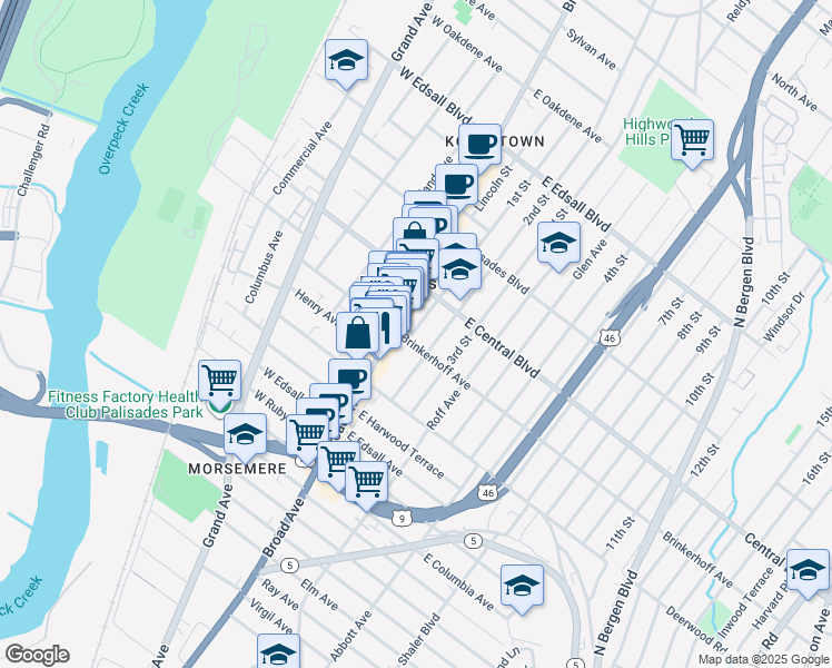 map of restaurants, bars, coffee shops, grocery stores, and more near 14 Brinkerhoff Avenue in Palisades Park