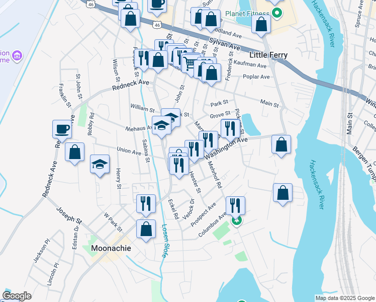 map of restaurants, bars, coffee shops, grocery stores, and more near 42 Chamberlain Avenue in Little Ferry