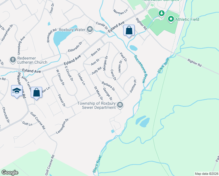 map of restaurants, bars, coffee shops, grocery stores, and more near 24 Barbara Drive in Roxbury Township