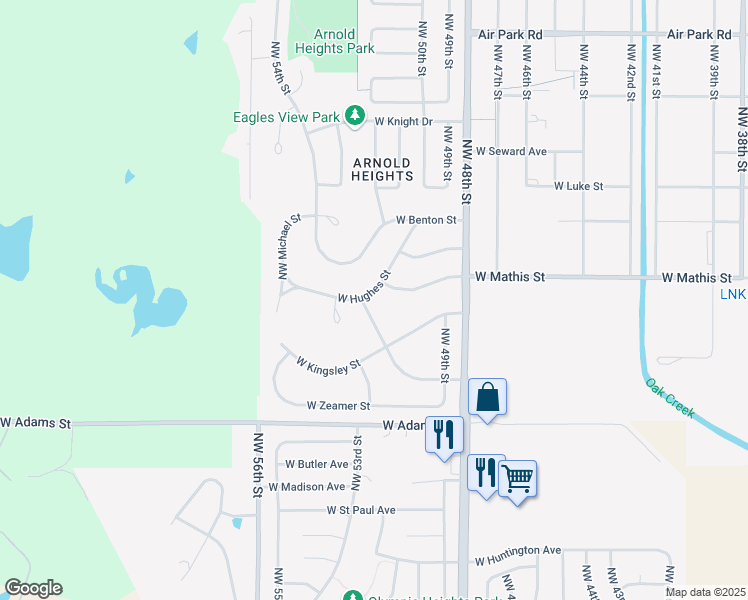 map of restaurants, bars, coffee shops, grocery stores, and more near 5215 West Hughes Street in Lincoln
