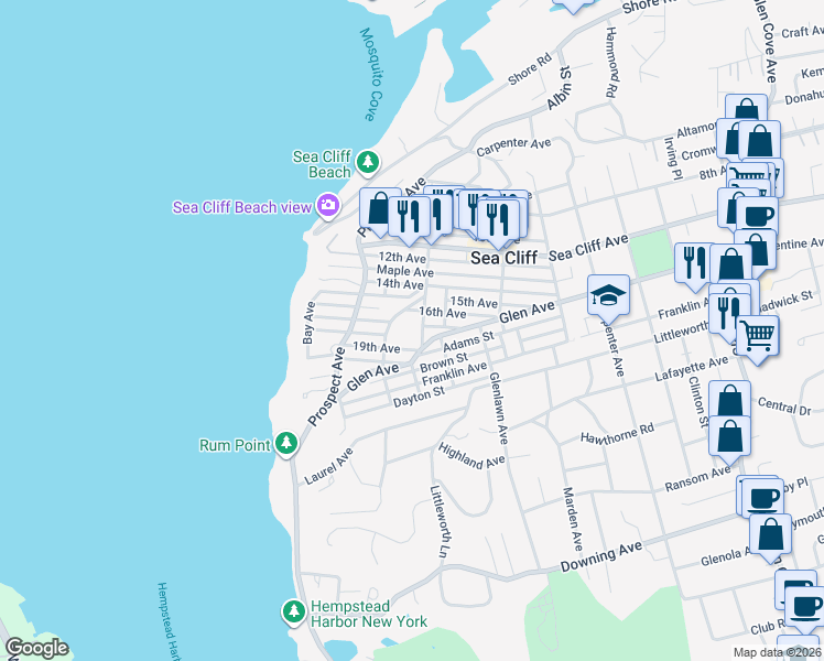 map of restaurants, bars, coffee shops, grocery stores, and more near 12 19th Avenue in Sea Cliff