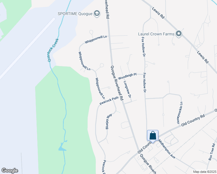 map of restaurants, bars, coffee shops, grocery stores, and more near 9 Whippoorwill Court in East Quogue