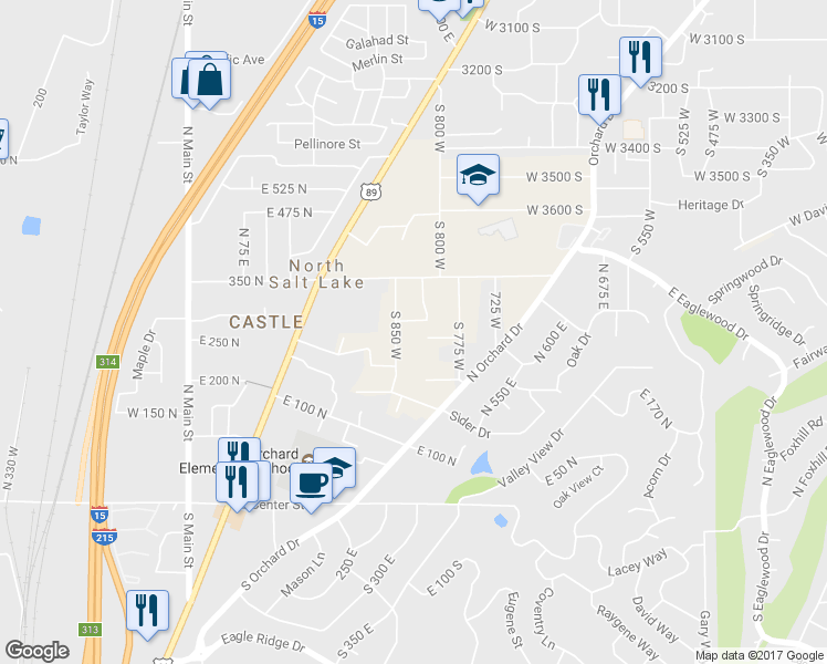 map of restaurants, bars, coffee shops, grocery stores, and more near 831 West 3900 South in Bountiful