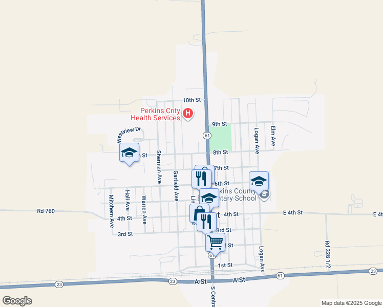 map of restaurants, bars, coffee shops, grocery stores, and more near 8th Street in Grant