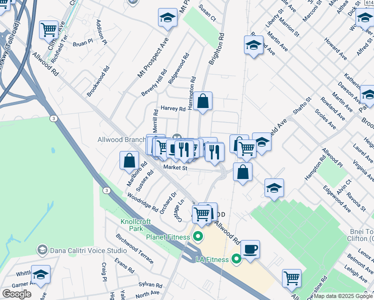 map of restaurants, bars, coffee shops, grocery stores, and more near 56 Morris Road in Clifton