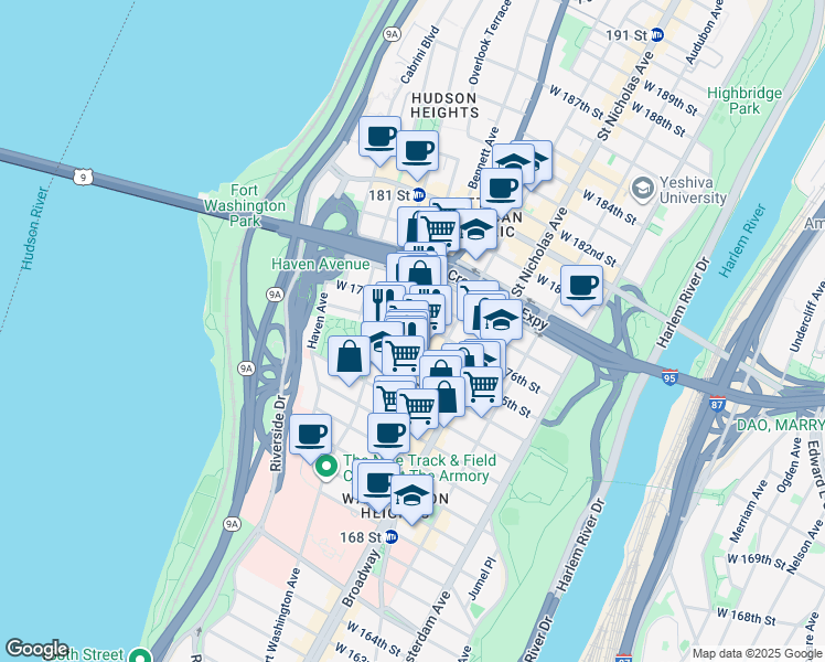 map of restaurants, bars, coffee shops, grocery stores, and more near in New York