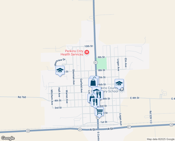 map of restaurants, bars, coffee shops, grocery stores, and more near 8th Street in Grant