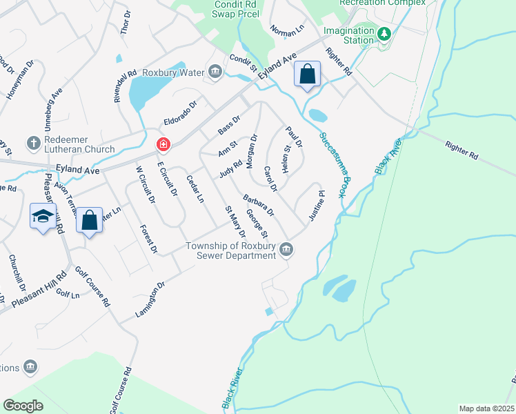 map of restaurants, bars, coffee shops, grocery stores, and more near 18 Barbara Drive in Roxbury Township