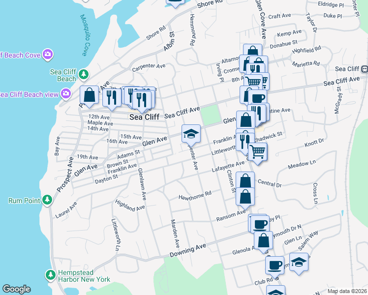 map of restaurants, bars, coffee shops, grocery stores, and more near 280 Carpenter Avenue in Sea Cliff