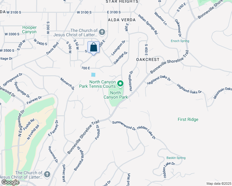 map of restaurants, bars, coffee shops, grocery stores, and more near 3950 Bonneville Shoreline Trail in Bountiful