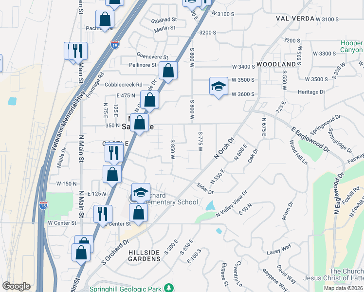 map of restaurants, bars, coffee shops, grocery stores, and more near 831 West 3900 South in Bountiful