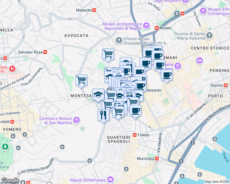 map of restaurants, bars, coffee shops, grocery stores, and more near 61 Vico Paradiso in Naples