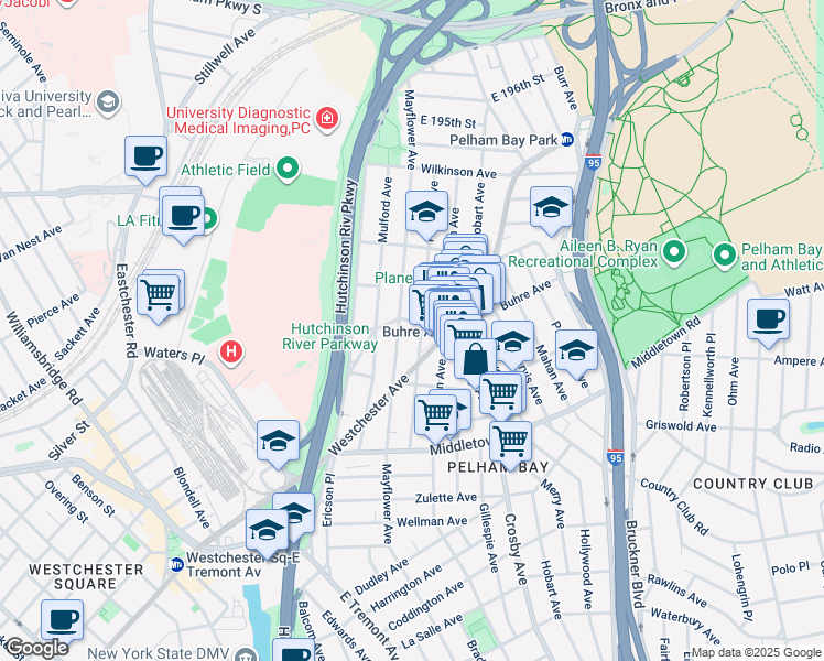 map of restaurants, bars, coffee shops, grocery stores, and more near 2860 Buhre Avenue in The Bronx