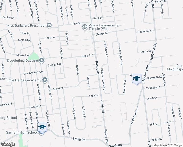 map of restaurants, bars, coffee shops, grocery stores, and more near 41 Grand Offenbach Street in Centereach