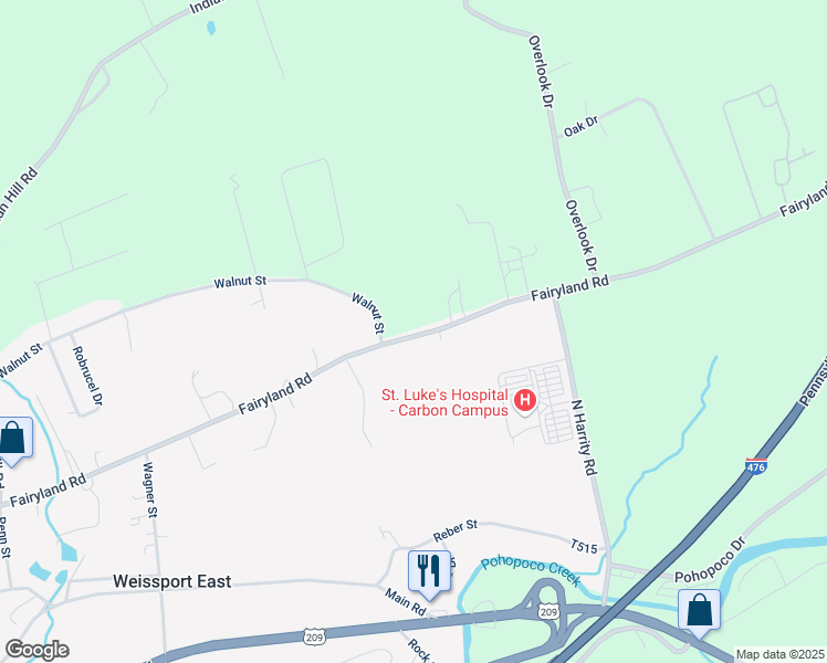 map of restaurants, bars, coffee shops, grocery stores, and more near 1642 Fairyland Road in Lehighton