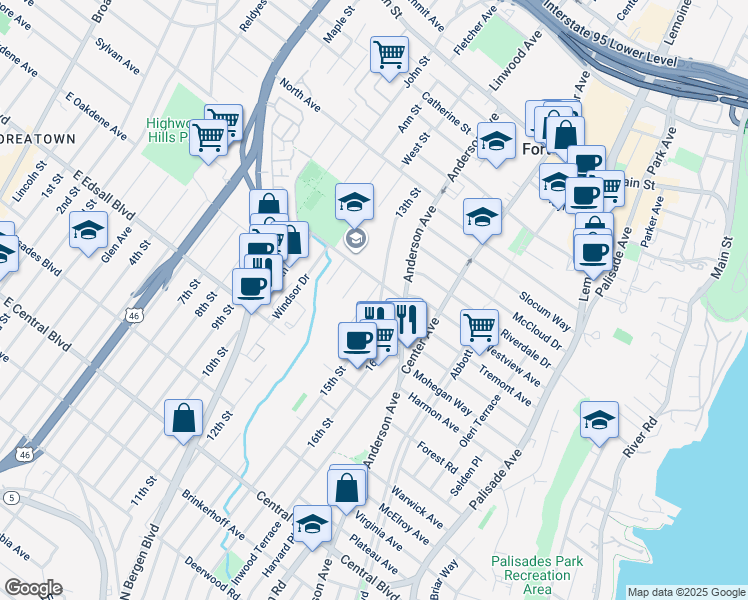 map of restaurants, bars, coffee shops, grocery stores, and more near 1410 14th Street in Fort Lee