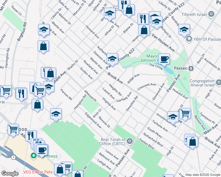 map of restaurants, bars, coffee shops, grocery stores, and more near 22 Laurel Avenue in Clifton