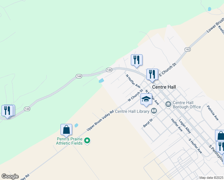 map of restaurants, bars, coffee shops, grocery stores, and more near 2495 Upper Brush Valley Road in Centre Hall