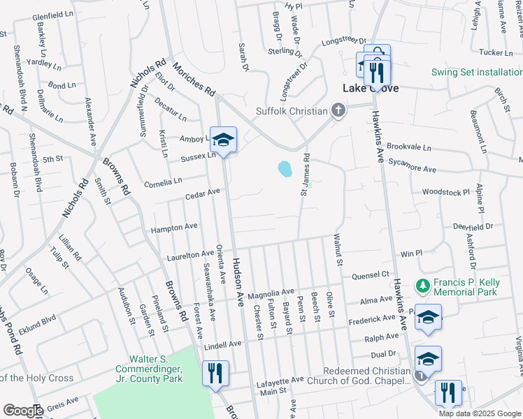 map of restaurants, bars, coffee shops, grocery stores, and more near 15 Virginia Road in Lake Grove