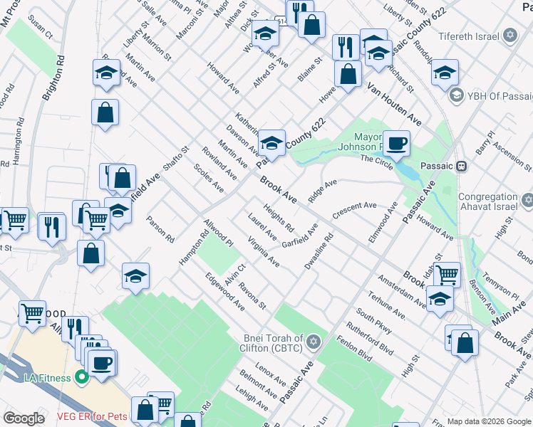 map of restaurants, bars, coffee shops, grocery stores, and more near 22 Laurel Avenue in Clifton