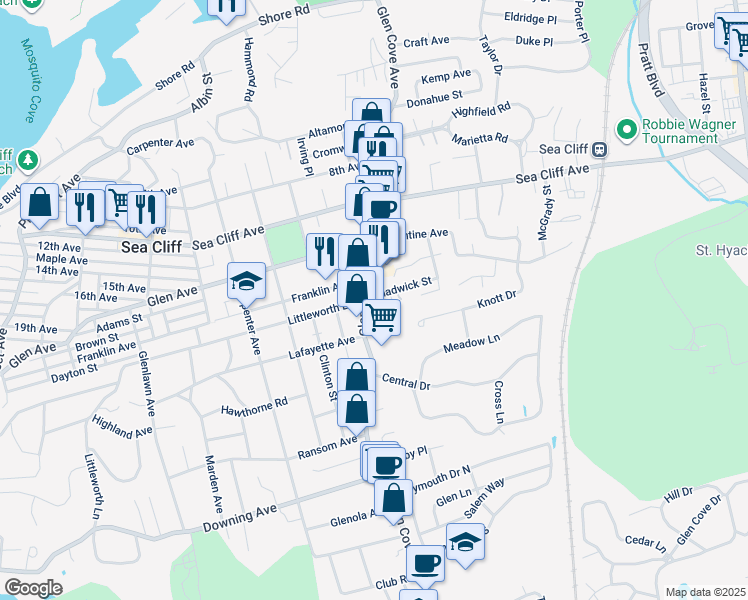 map of restaurants, bars, coffee shops, grocery stores, and more near 6 Chadwick Street in Glen Cove