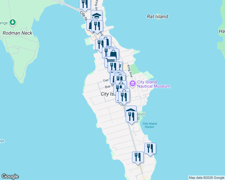 map of restaurants, bars, coffee shops, grocery stores, and more near 92 Tier Street in Bronx