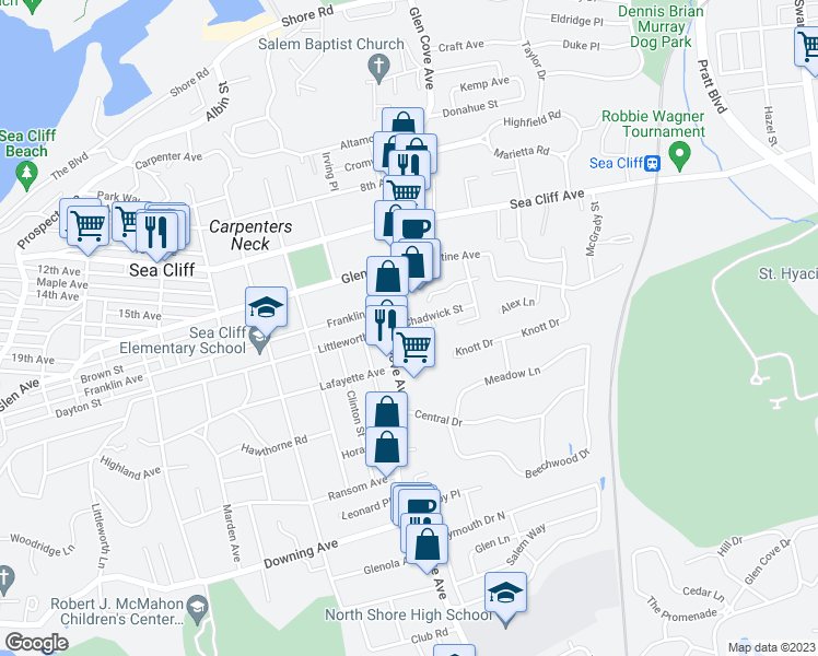 map of restaurants, bars, coffee shops, grocery stores, and more near 8 Chadwick Street in Glen Cove