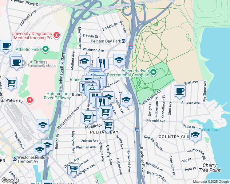 map of restaurants, bars, coffee shops, grocery stores, and more near 1750 Parkview Avenue in Bronx