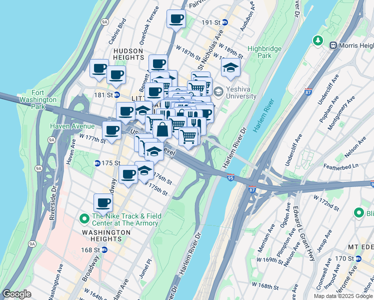 map of restaurants, bars, coffee shops, grocery stores, and more near in New York