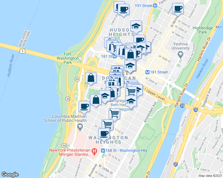 map of restaurants, bars, coffee shops, grocery stores, and more near in New York