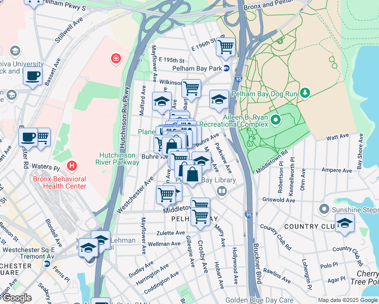 map of restaurants, bars, coffee shops, grocery stores, and more near 3050 Buhre Avenue in Bronx