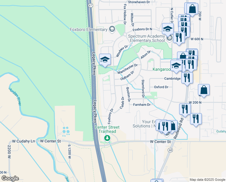 map of restaurants, bars, coffee shops, grocery stores, and more near 454 Walton Drive in North Salt Lake