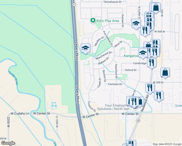 map of restaurants, bars, coffee shops, grocery stores, and more near 454 Walton Drive in North Salt Lake