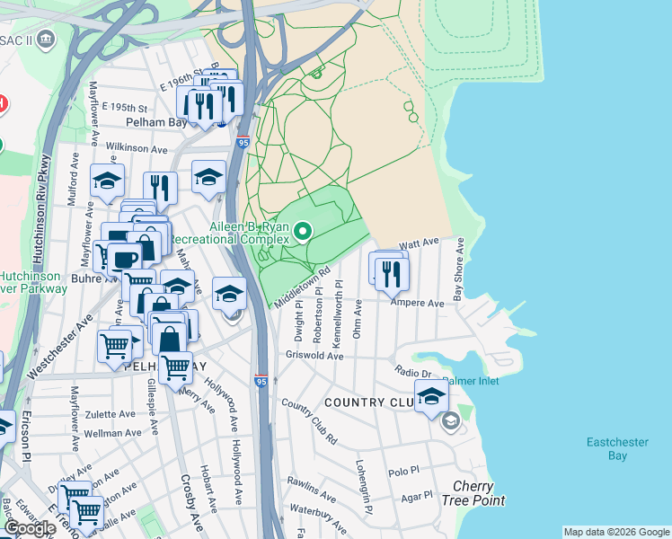 map of restaurants, bars, coffee shops, grocery stores, and more near 3250 Middletown Road in Bronx