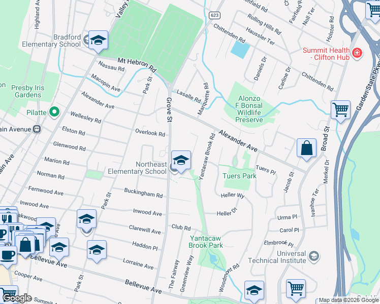 map of restaurants, bars, coffee shops, grocery stores, and more near 11 Kenneth Road in Montclair