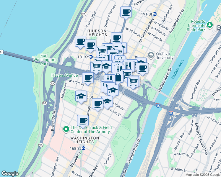 map of restaurants, bars, coffee shops, grocery stores, and more near in New York