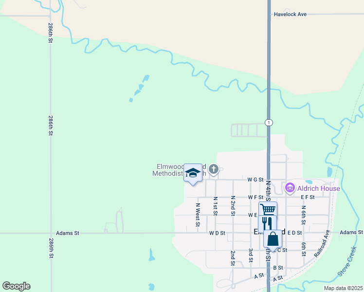 map of restaurants, bars, coffee shops, grocery stores, and more near in Elmwood