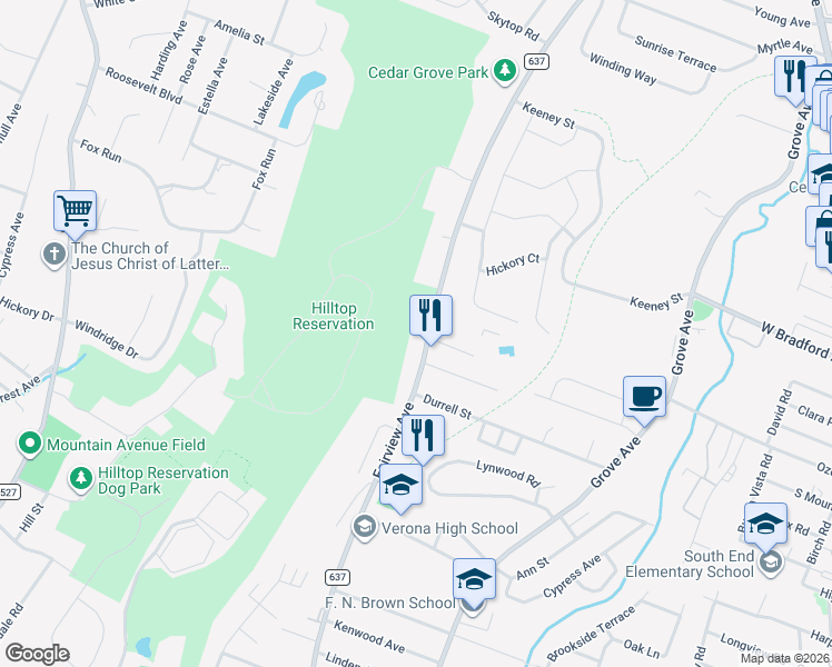 map of restaurants, bars, coffee shops, grocery stores, and more near 276 Fairview Avenue in Verona