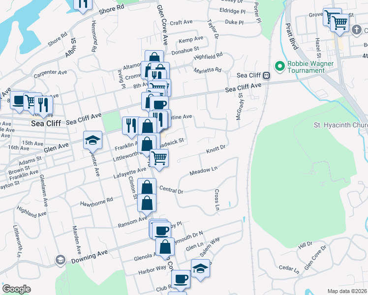 map of restaurants, bars, coffee shops, grocery stores, and more near 23 Chadwick Street in Glen Cove