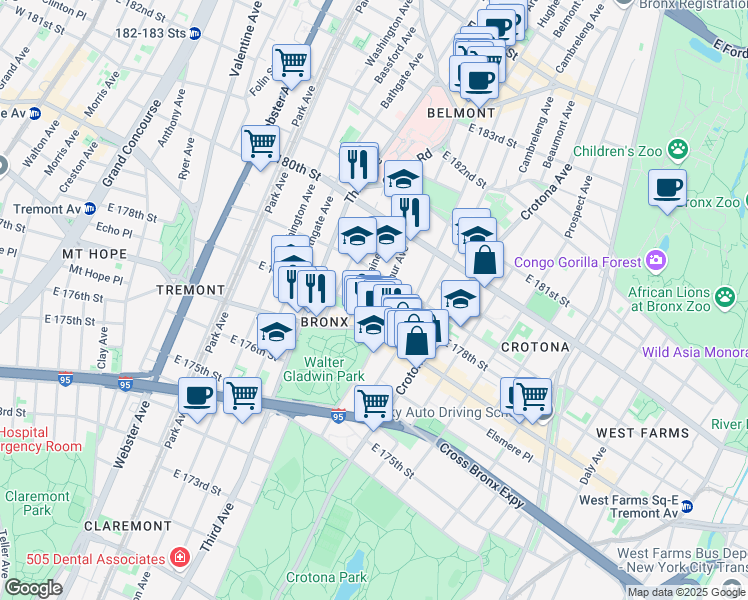map of restaurants, bars, coffee shops, grocery stores, and more near 2026 Lafontaine Avenue in Bronx