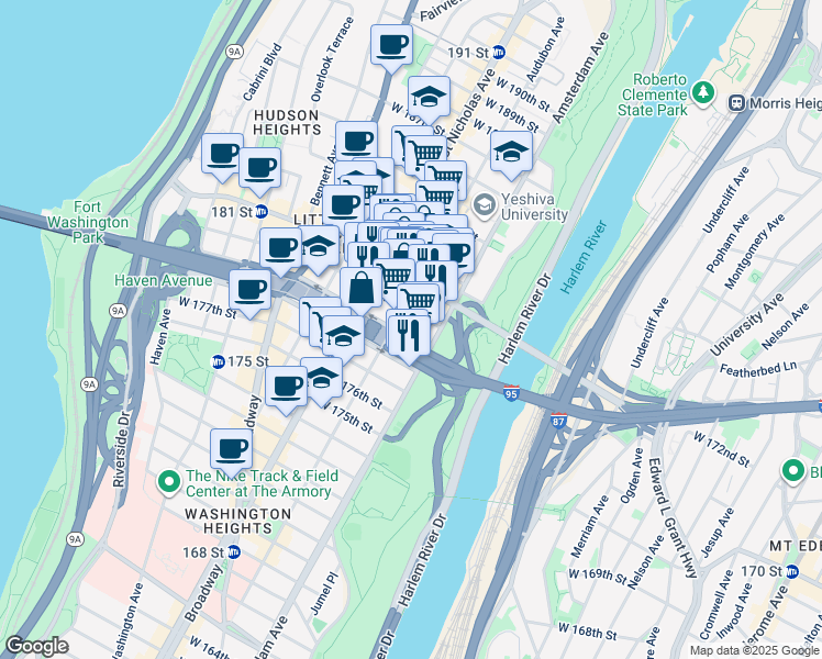 map of restaurants, bars, coffee shops, grocery stores, and more near in New York